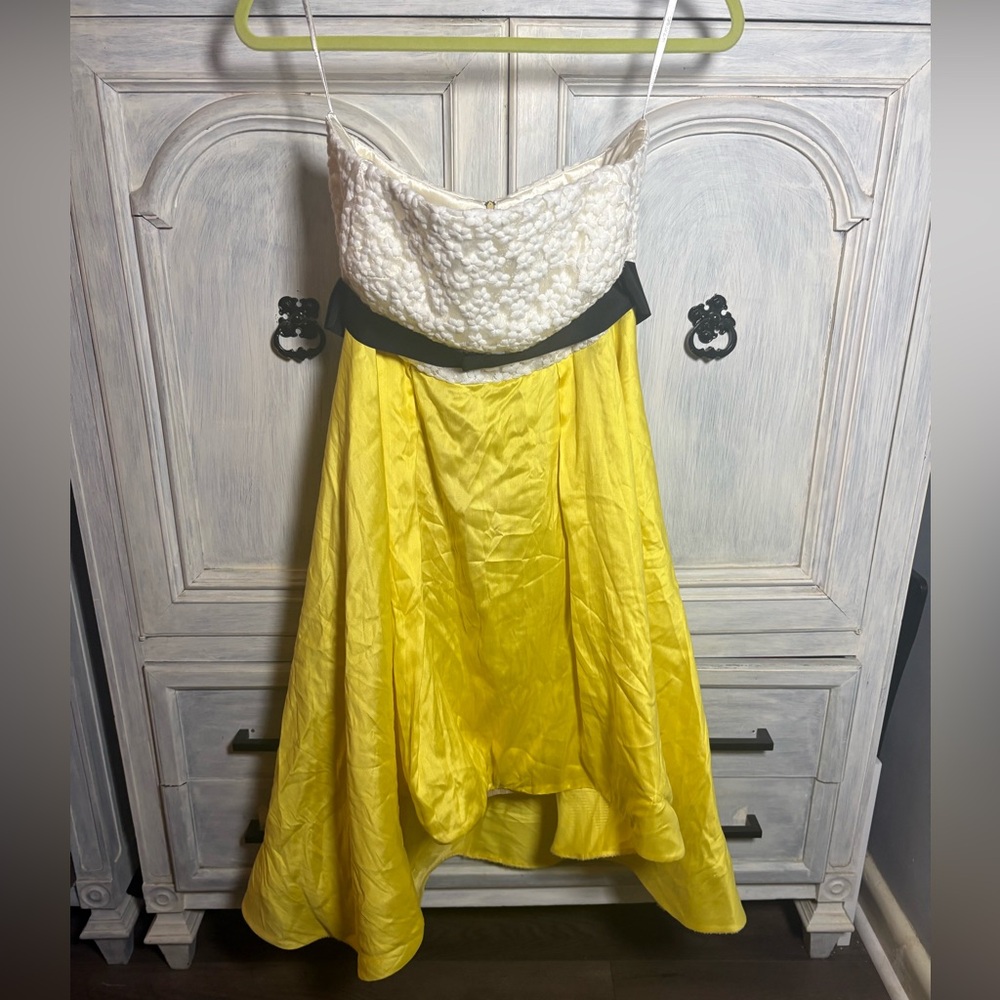 Y2K Carla Zampatti Colorful Lace High Low Taffeta Bubble Belted Dress Twee